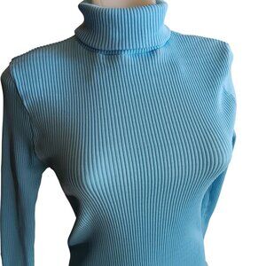 Medium Vintage Single Stitch Turtleneck Sweater Top Ribbed Baby Blue Back Zipper